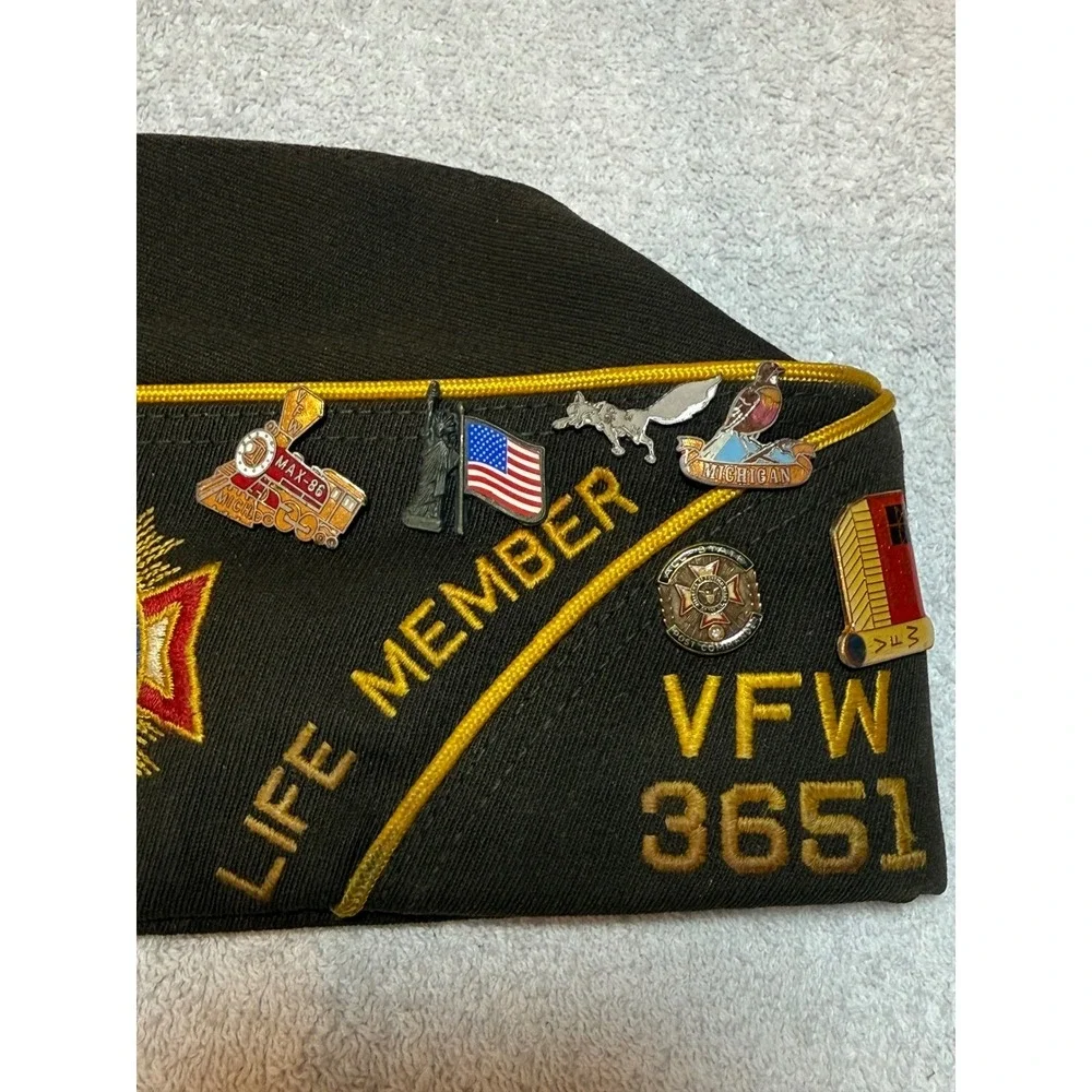 Vintage VFW Garrison Cap Post 3651 Midland Michigan Life Member Hat Pins 7 1/8